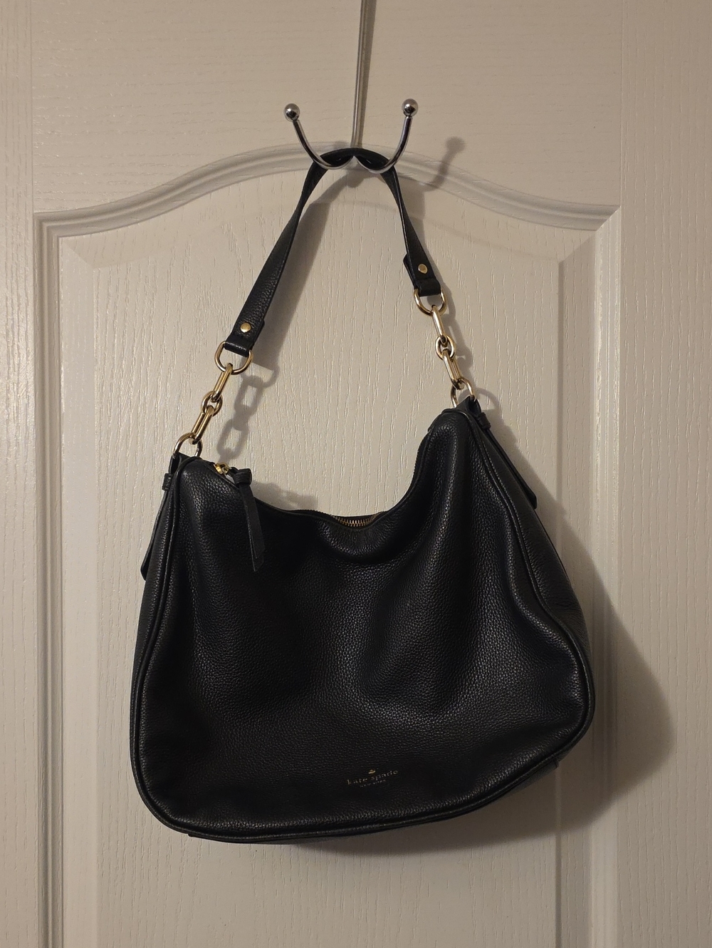 Kate Spade Black Pebble Leather Hobo Bag with Gold Hardware